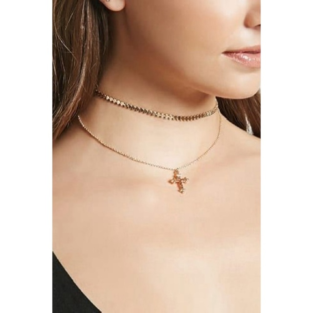 Cross Pendant Choker Set